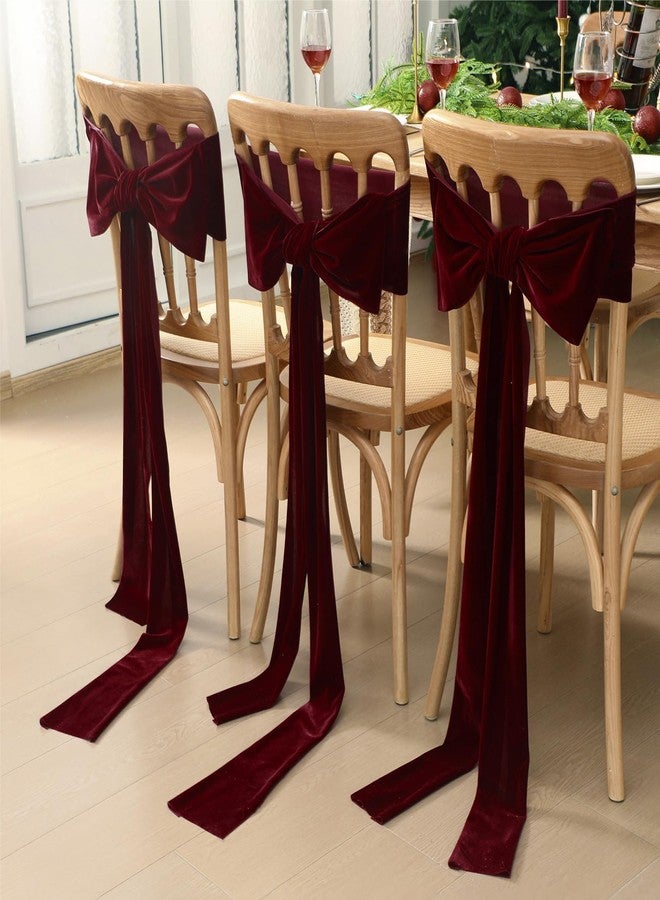 Suncalla Burgundy 6 Pcs Christmas Chair Sashes 157'' Decorative Bows Chair Cover with 12 Pins for Dinning Room Decoration Wedding Reception Restaurant Event Decoration Banquet Party (Velvet) - Image 3